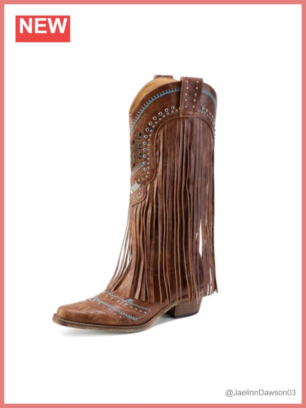 Fringe Cowgirl Boots Mid Calf Snip Toe Embroidered Chunky Heel